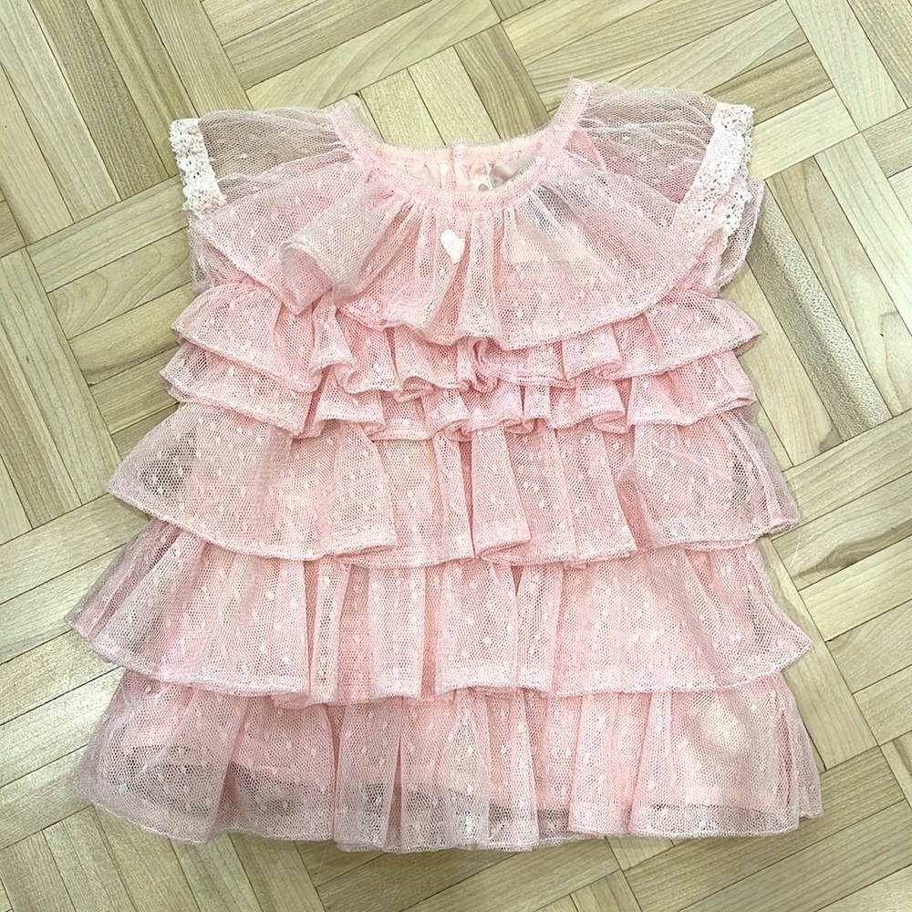 Lili Gaufrette pink tulle ruffled dress 3 months
